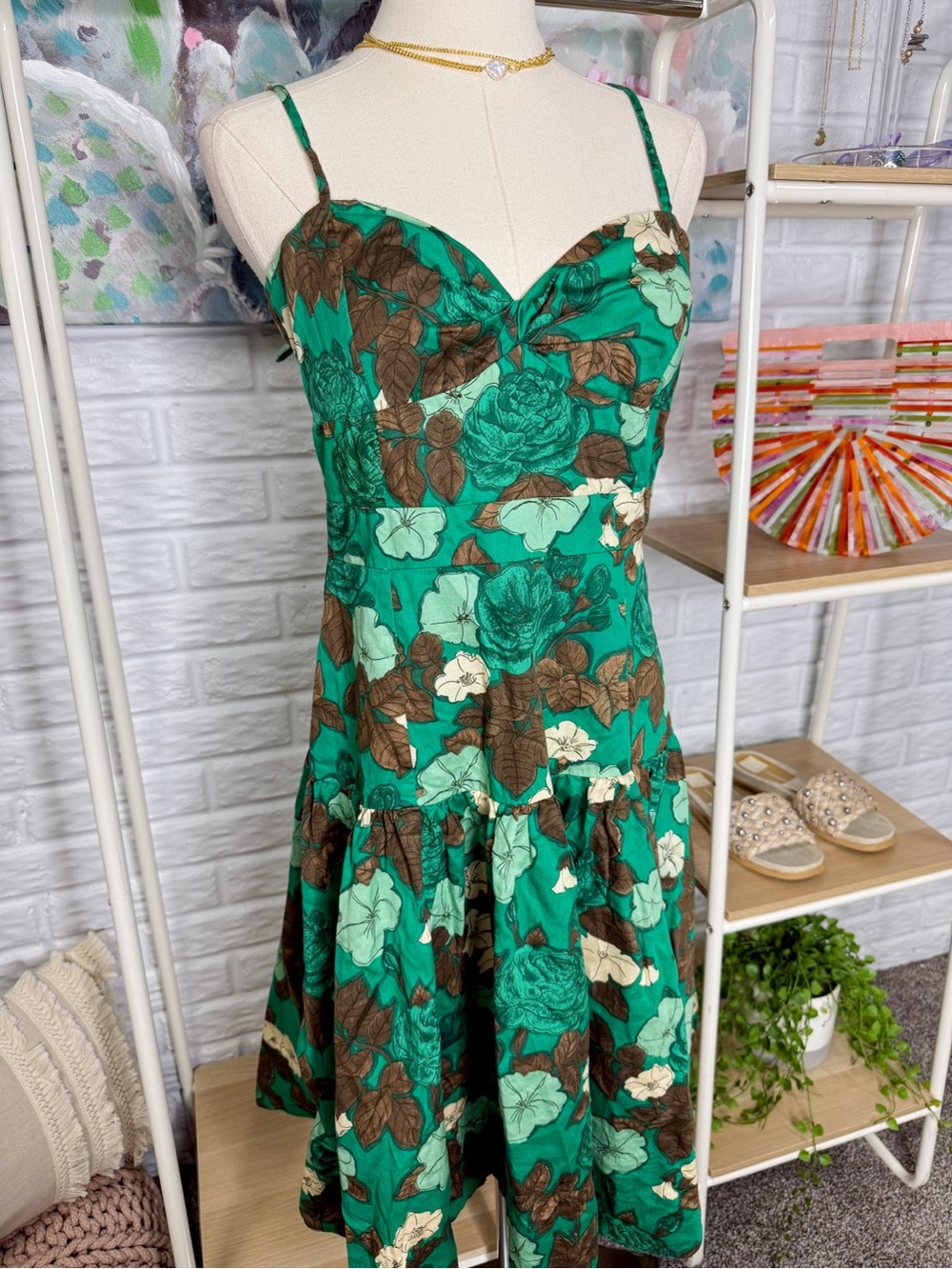 Anthropologie Moulinette Soeurs Foothills Dress Green Brown Size 6
